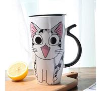 600ml Cute Cat Ceramics Coffee Mug with Lid Large Capacity Animal Mugs Creative Drinkware Coffee Tea Cups Novelty Gifts Milk Cup (B)