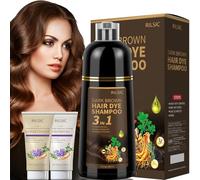 600ML Dark Brown Hair Dye Shampoo for Grey Hair Beard Coverage, 3 in 1 Instant Colour Shampoo for Men&Women