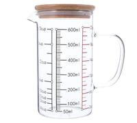 600ml Glass Measuring Jug with Handle and Lid for Kitchen | Graduated Markings, V-shaped Spout, Body, Easy Pouring for Milk, Oil, Batter Mixing