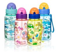 600ml Kids Water Bottle with Straw & Brush, Leakproof Dinosaur Design Children Drinks Bottle with Carry Strap Ideal for School, Sports, Travel, Picnic (Green)