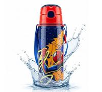 600ml Marvel Spiderman Kids Water Bottle with Straw - Aluminium Leak Proof Drinking Bottle for Boys, BPA Free Metal Sports Water Bottle for School, Travel & Back to School