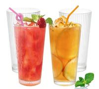 600ml Plastic Tumblers, Set of 4 Large Capacity Water Cups Acrylic Glasses | 20 Oz Unbreakable Drinking Tumblers Picnic Drinkware, Stackable Glassware Cocktail Glasses for Beach Party Beer, Tea, Juice