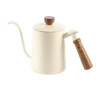 600ml Stainless Steel Gooseneck Kettle for Pour Over Coffee, Precision Drip Coffee Pot with Long Spout, Wooden Handle, Barista Coffee Brewing Kettle for Home & Café (White)