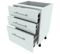 600mm 3-Drawer Base Kitchen Cabinet - 720mm High - Soft-Close Drawers - White Matt - Flat Pack