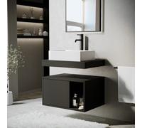 600mm Black Wall Hung Countertop Vanity Unit with Rectangular Basin and Shelves - Porto