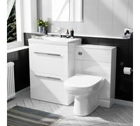 600mm Floorstanding White 2 Drawer Vanity Basin Unit, WC & Curved BTW Toilet