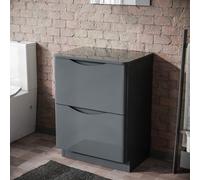 600mm Gloss Grey 2 Drawer Work Top Freestanding Vanity Unit Bathroom