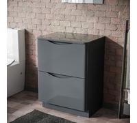 600mm Gloss Grey 2 Drawer Work Top Freestanding Vanity Unit Bathroom | Merton