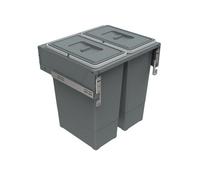 600mm Grey Cabinet Bin Side Mounted 2 X 45L Integrated Pull Out Waste Recycling