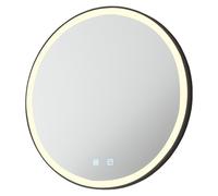 600mm IP44 MATT BLACK Round LED Bathroom Mirror & Demister Tunable White Border