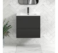 600mm Jet Chrome 2 Drawer Wall Hung Vanity Unit with Ceramic Basin & Chrome Strip