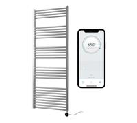 (600mm W x 1600mm H ) Chrome Electric Smart WiFi Controlled Heated Towel Rail Flat 7 Day Programmable Timer App Compatibility