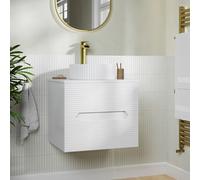 600mm White Fluted Wall Hung Countertop Vanity Unit with Basin - Melbourne