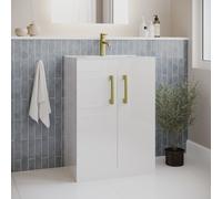 600mm White Freestanding Vanity Unit with Basin and Brass Handles - Ashford