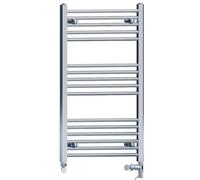 600mm Wide Chrome Dual Fuel Electric Radiator Bathroom Towel Rail Radiator With Thermostatic and Standard Electric Element UK (600 x 900 mm (h), Standard Electric Element)