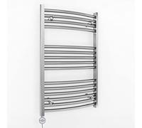 600mm Wide Curved Chrome Electric Bathroom Heated Towel Rail Thermostatic Warmer Radiator Precise Control (600 x 800 mm (BTU: 1007))