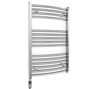 600mm Wide Curved Chrome Electric Bathroom Towel Rail Radiator Heater With AF Thermostatic Electric Element UK Pre-Filled (600 x 800 mm)