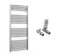 600mm Wide Curved Chrome Heated Bathroom Towel Rail Radiator With Valves For Central Heating UK (With TRV Curved Valves, 600 x 1200 mm (h))