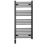 600mm Wide Matt Black Electric Bathroom Towel Rail Radiator Heater With AF Thermostatic Electric Element UK Pre-Filled (600 x 1000 mm)