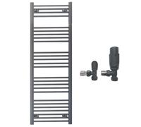 600mm Wide Straight Anthracite Grey Heated Bathroom Towel Rail Radiator With Valves For Central Heating UK (With TRV Angled Valves, 600 x 1400 mm (h))