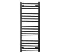 600mm Wide Straight Flat Black Heated Bathroom Designer Towel Rail Radiator For Central Heating (Alyssa 600 / 1200mm Black)