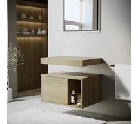 600mm Wood Effect Wall Hung Countertop Vanity Unit with Shelf - Porto