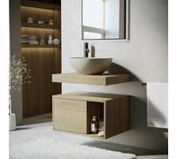 600mm Wood Effect Wall Hung Countertop Vanity Unit with Unglazed Basin and Shelf Porto