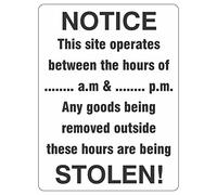 600mmx800mm This Site Operates Between The Hours Construction Site Safety Sign Rigid Plastic