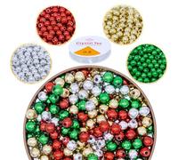 600Pcs Christmas Beads, 8mm Metallic Round Pony Beads with Elastic String Red Green Silver Gold Plastic Craft Beads for Jewelry Making Necklace Bracelet DIY Craft Home Hanging Ornament Supplies