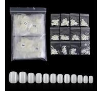 600PCS Clear Press On Nails, 10 Sizes Short Round & Almond Tips for Professional Acrylic Gel Nail Extensions (Natural color - 600 pieces in a bag)