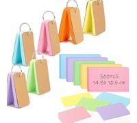 600PCS Flashcards Set - 300PCS Colorful Index Cards with Metal Rings + 300PCS A6 Blank Study Cards for Revision, Office & School Use