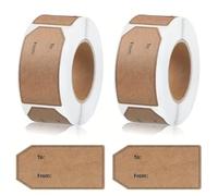 600Pcs Gift Tag Labels,1.18" x 2" Christmas Labels Stickers, Natural Brown Kraft Sticker, Fancy Shapes Self Adhesive Blank for Thanksgiving Birthday to and from Present Sticker