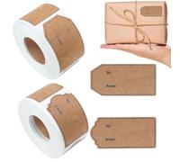 600PCS Gift Tag Labels, Natural Brown Kraft Stickers Gift Bags Label Stickers Kraft Paper Christmas Stickers Chirstmas Gift Tags Self-Adhesive Stickers for Cards Crafts Decorations
