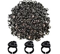 600PCS Glue Rings Lash Rings for Glue, Smart Glue Rings Holder for Eyelash Extensions, Disposable Rings for Lashes, Lovely Shape Lash Fan Blossom Glue Holder Cups for Lash Extension Supplies, Black