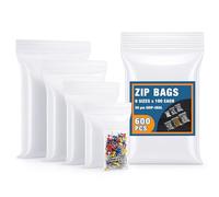600Pcs Grip Seal Bags - 6 Sizes 4x5 5x5 5x8 8x8 8x10 8x13cm Reusable Clear Plastic Zip Lock Bags for Kitchen Storage Jewelry DIY Crafts Sweets Food Packaging - Durable Food-Safe and Resealable