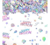 600PCS Happy Birthday Confetti, Glitter Iridescent Party Decorations, Metallic Colorful Table Scatter with Mini Cakes Balloons Stars Ribbons Confetti for DIY Crafts Birthday Party Festive Table Decor
