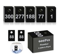 600Pcs Live Plastic Number Tags 2 Part Check Tags 1-300 Number Cards with Hole Reusable Coat Check Tickets Coat Room Tags for Facebook Live Event Raffle Draws Closet Organization Black 1.5x2.5inch