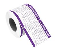600pcs Purple Food Allergen Warning Labels - Kitchen Safety Stickers for Catering and Storage Box, 5cm x 5cm, 1 Roll