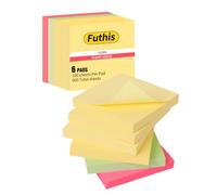 600Pcs Sticky Notes 76 mm x 76 mm Post, Self-Stick Pads Bright Colors Sticky Note, Recyclable, Easy to Post for Home, Office, Notebook, 100 Pieces per Book