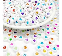 600Pcs White Acrylic Colorful Heart Bead Round Acrylic Love Beads Mixed Color Plastic Loose Spacer Bead to Match Letter Beads for Jewelry Making,DIY Bracelets, Necklaces, Key Chains