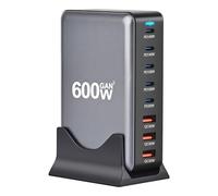 600W 8 Port Charging Station,Fast USB C GaN Ⅲ Pro Charger Block,Dual 140W PD3.1 PPS Fast Charging Station for Multiple Devices