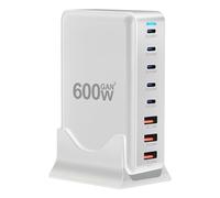 600W 8 Port Charging Station,Fast USB C GaN Ⅲ Pro Charger Block,Dual 140W PD3.1 PPS Fast Charging Station for iPhone 16/15/14/13 Fast Charger