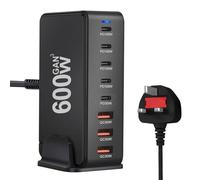600W USB C Charger Hub,8-Port GAN III USB-C Charging Station with 5 USBC and 3 USB A Port Multi Charger,Support Max PD140W, 100W, 30W Compatible with MacBook Pro/Air, iPh0ne 16/15/14 Pro,Galaxy