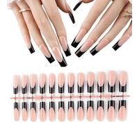 600x/Box French Tip False Nails Almond Press On Artificial Nails Full Stick On Manicures Supplies