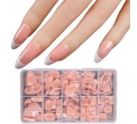 600x/Box French Tip False Nails Almond Press On Artificial Nails Full Stick On Manicures Supplies