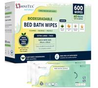600x Omnitex Biodegradable Extra Large & Thick Bed Bath Wipes - Microwaveable | Bulk rinse-free Body Wipes for Cleansing, Camping, Festivals, Elderly | Alcohol Free With Aloe Vera & Vitamins | 60x10pk