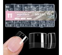 600x Short Half Cover Tips Soft Gels Tips Easy to Use Clear False Nails for Salons