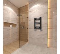 (600x400mm) Warmehaus Curved Heated Towel Rail Central Heating for Bathroom Kitchen Radiator Ladder Black