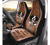 601 Set Of 2 Car Seat Cover Dirty-Proof Cars Front Covers Soft Auto Accessories Bucket Protector Border Collie Get In Sit Shut Up Hold On, Border Collie Zipper Pattern For Dog Lovers