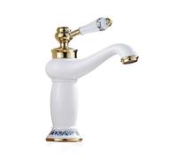60102 Retro Bathroom Faucet Ceramic Valve Dual Temperature Mixer Tap Blue-White Porcelain Handle Water-Saving Eco-Friendly Stylish White Finish